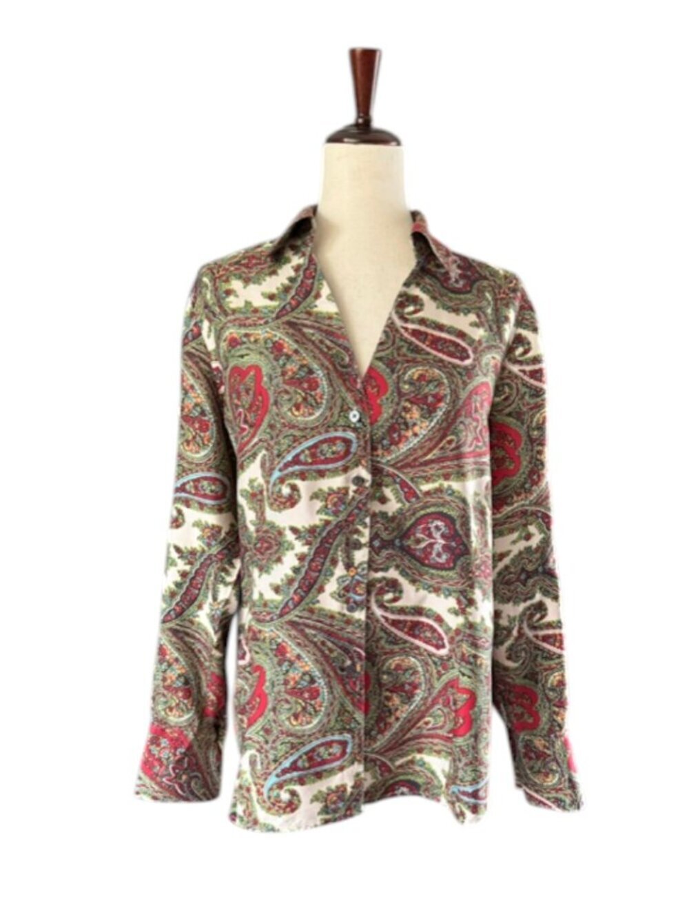 Talbots Women’s 100% Silk Blouse Paisley Print Button Front Collar V-Neck 14 EUC - Picture 4 of 16